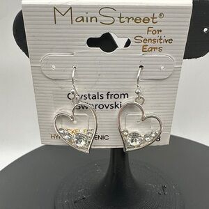 NWT Silver Heart Earrings with Swarovski Crystals